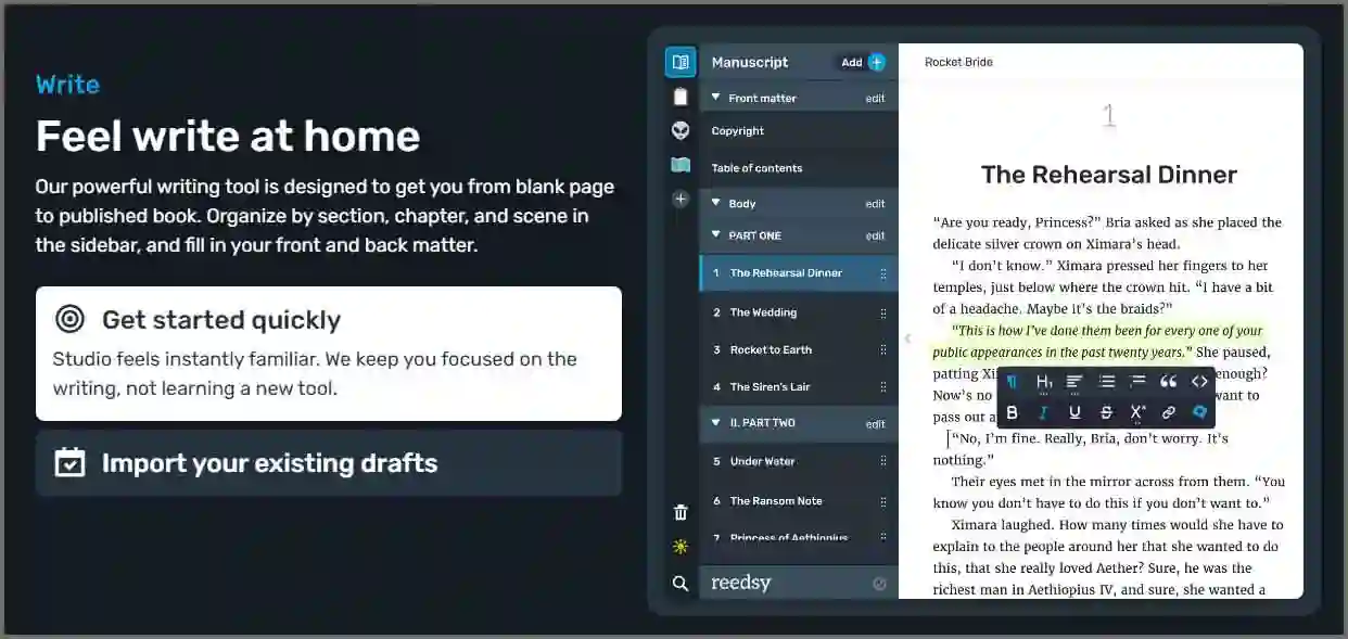 Find The Best KDP Tools For Self-Publishing Your Book
Reedsy-Book-Editor-features